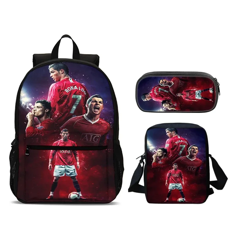cr-7 3 pièces ensemble ronaldo sac à dos 47 cm/18.5 pouces grande capacité sac à dos sac à bandoulière trousse à crayons sacs de livre pour garçons fille meilleur cadeau