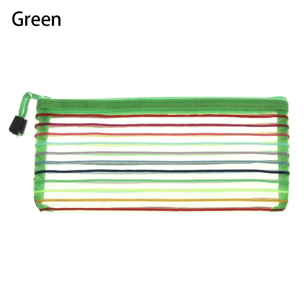 1pc mode couleur unie cosmétique arc-en-ciel couleur nylon maquillage maille stylo sac grille fermeture éclair trousse à crayons stockage cosmétique