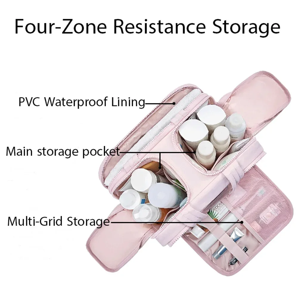 grande trousse de toilette de voyage pour femme, sac de rangement étanche pour maquillage et articles de toilette, avec compartiments pour salle de bain et douche