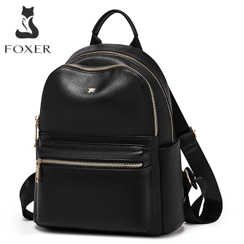 sac à dos pour femme en cuir véritable + microfibre de la marque foxer, sac de voyage tendance pour femme, grande capacité, sac à dos imperméable