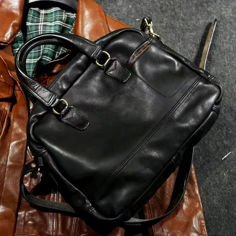 sacs à main pour hommes en cuir de vachette tanné, fabriqués à la main par des designers de style business casual, sacs pour ordinateur portable, sacs de voyage, sacs de travail, sacs messagers en cuir véritable