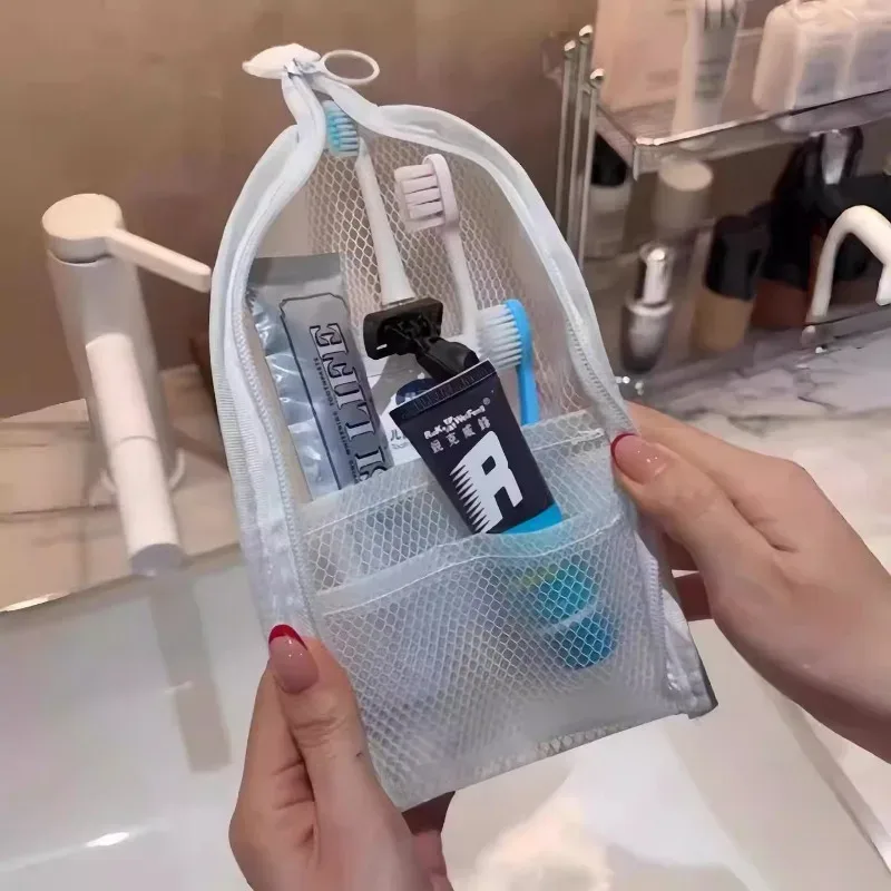 trousse de toilette en maille pour femme, organisateur de maquillage portable, étui de voyage étanche pour brosse à dents, pochette de beauté