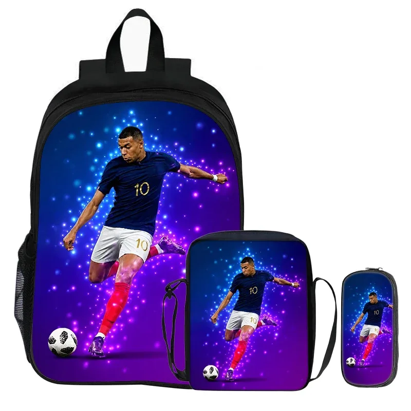 m-mbappe – ensemble de 3 pièces pour enfants, sac à dos pour étudiants, sac à bandoulière pour l'école, sacs à crayons, sac à livres, sac à dos de star du football, meilleur cadeau