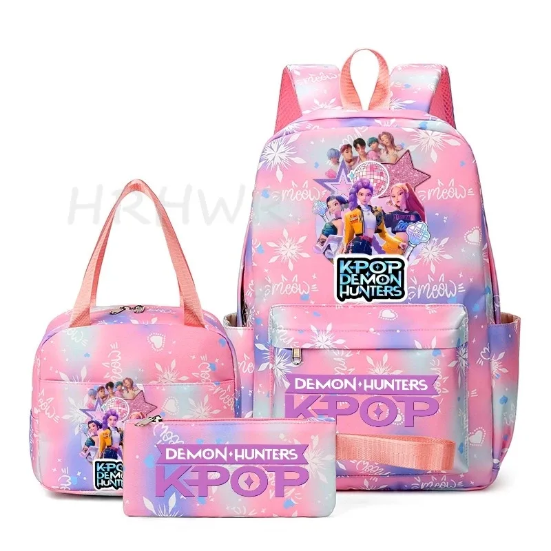 sac à dos kpop demon hunter avec imprimé neige, cartable pour adolescents avec sac à bandoulière pour usage quotidien, sacs de voyage décontractés pour filles, 3 pièces