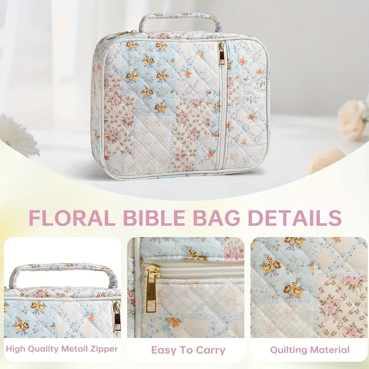 sac de rangement matelassé à motifs floraux, sac de voyage multifonctionnel pour cosmétiques et maquillage, grande capacité, organisateur de papeterie portable à main b
