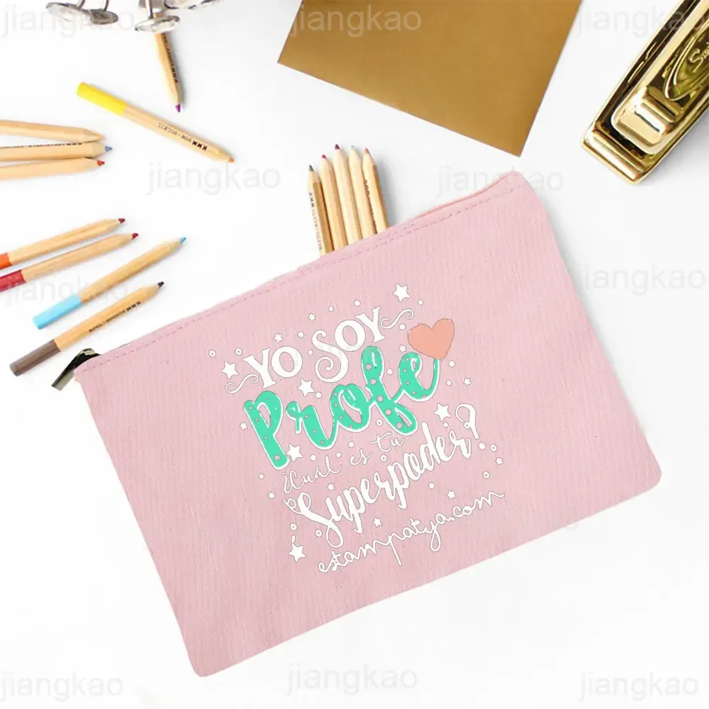sac à crayons imprimé espagnol, meilleur professeur dans le mot, école, fournitures de papeterie, sacs de rangement, trousse de maquillage de voyage, poudre de toilette, cadeaux