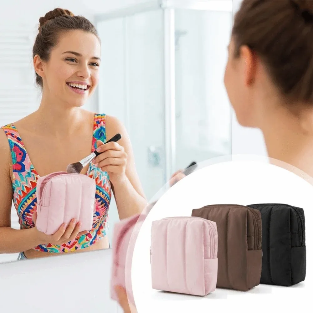 Organisateur de cosmétiques imperméable, grande capacité, fermeture à glissière, sac à maquillage avec poche latérale, sac à maquillage matelassé portable pour femmes
