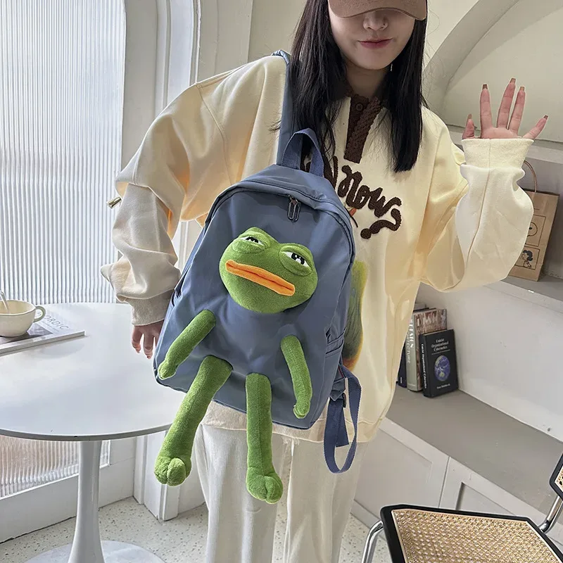sac à dos léger de grande capacité avec adorable figurine de grenouille pour filles du primaire et du collège, en tissu oxford, décontracté, pour voyage, unisexe