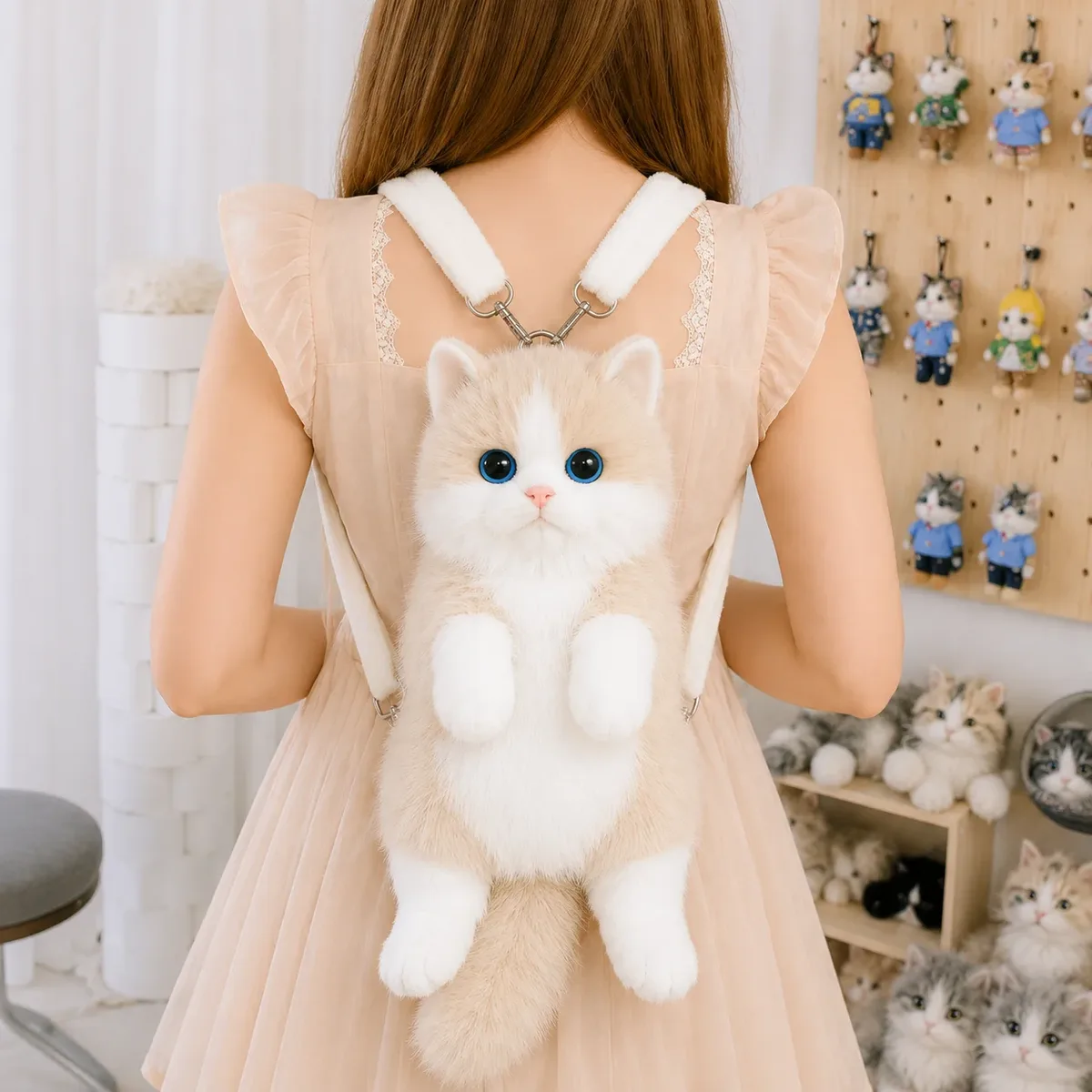 sac à dos chat mignon pour filles, sac en peluche kawaii, sac bandoulière doux en forme d'animal pour l'école, les voyages et les tenues quotidiennes