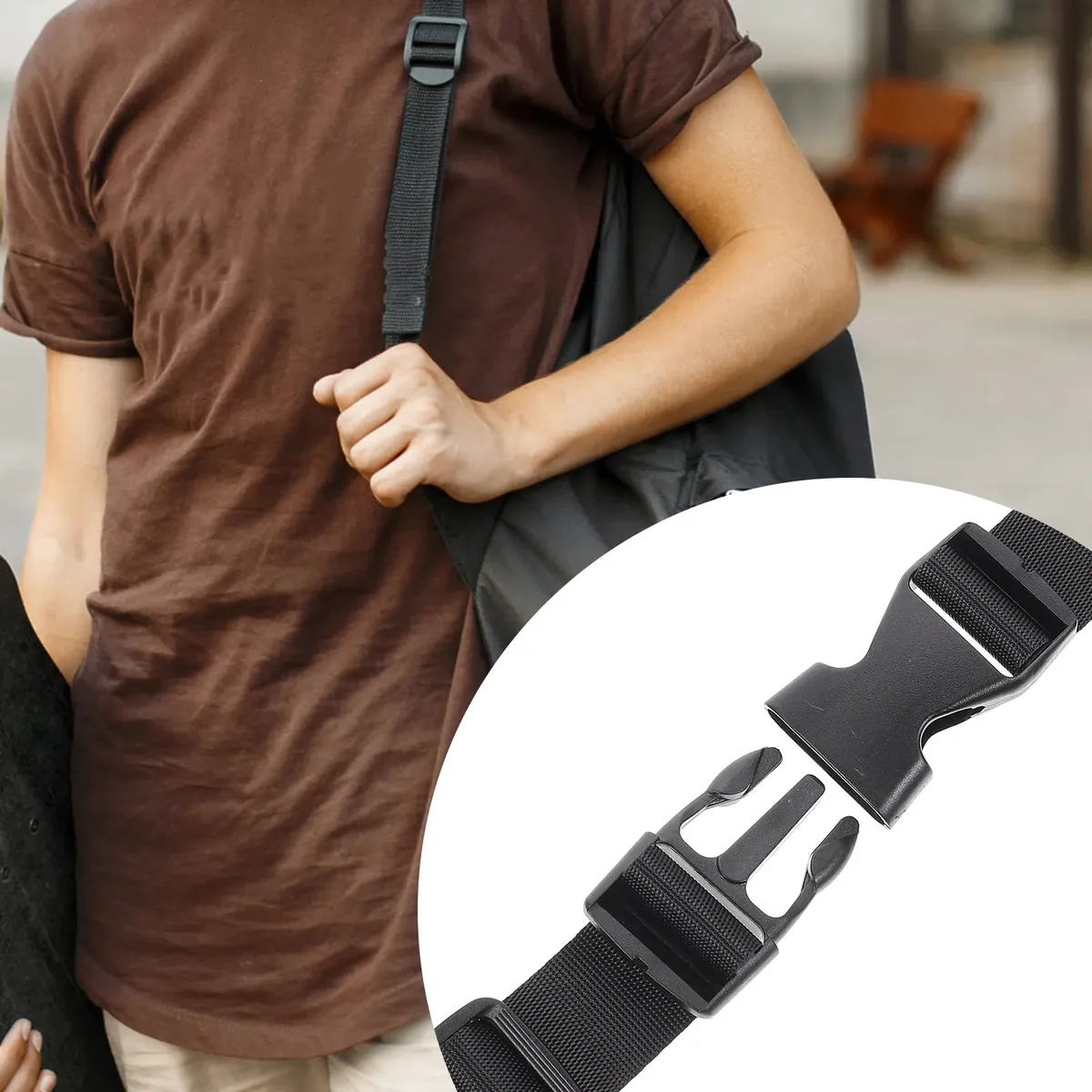 1 ensemble d'accessoires pour sacs : boucles réglables à dégagement rapide, anneaux en d, clips à trois glissières, kit de remplacement de sangle en nylon pour bagages et sacs à dos.