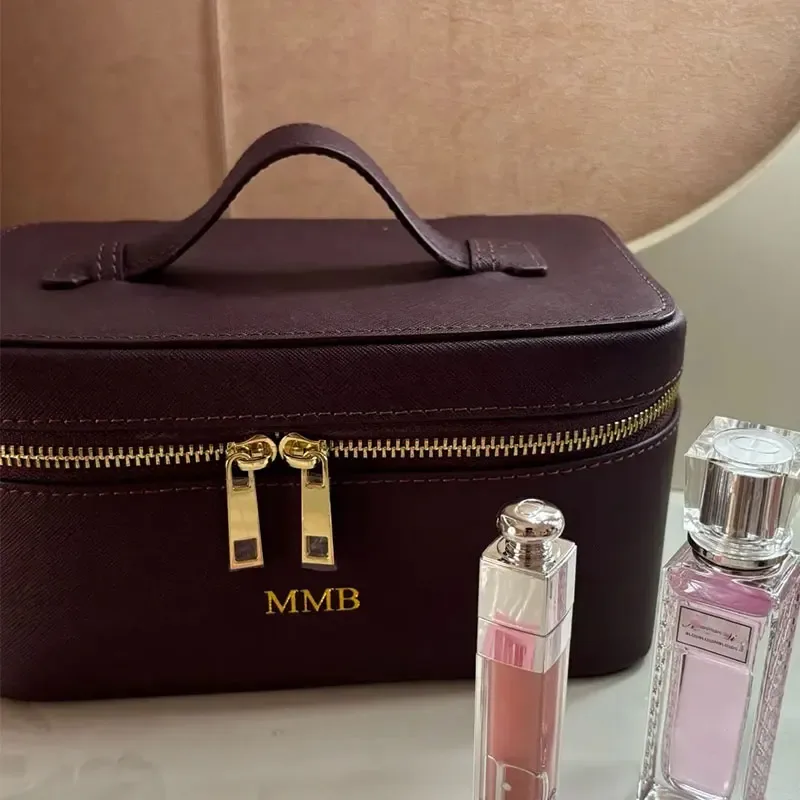 saffiano – trousse de toilette de voyage en croûte de cuir pour femmes, sac portable suspendu, boîte de rangement de maquillage, kit dopp, sac à cosmétiques pour femmes
