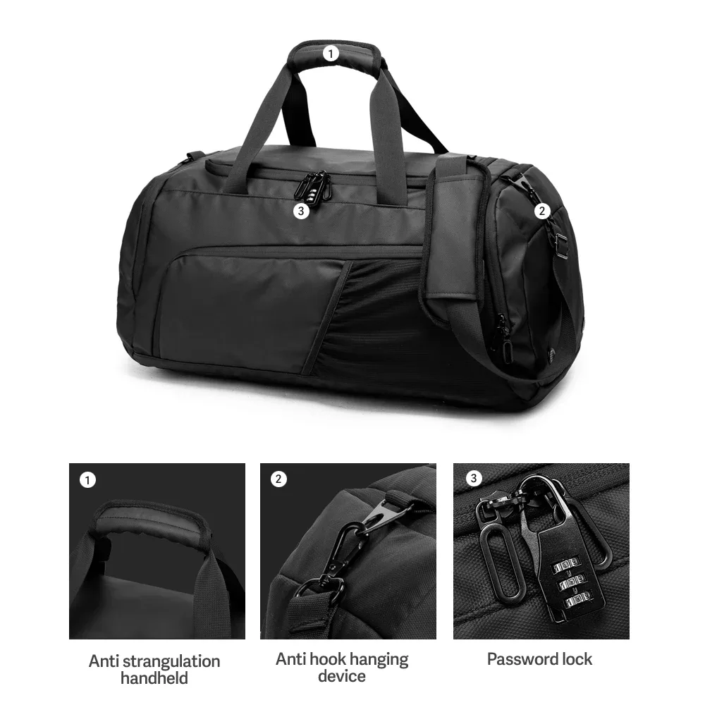 sac de sport imperméable à l'eau, sac de week-end de voyage pour hommes et femmes, sacs de sport de nuit, séparation sèche et humide