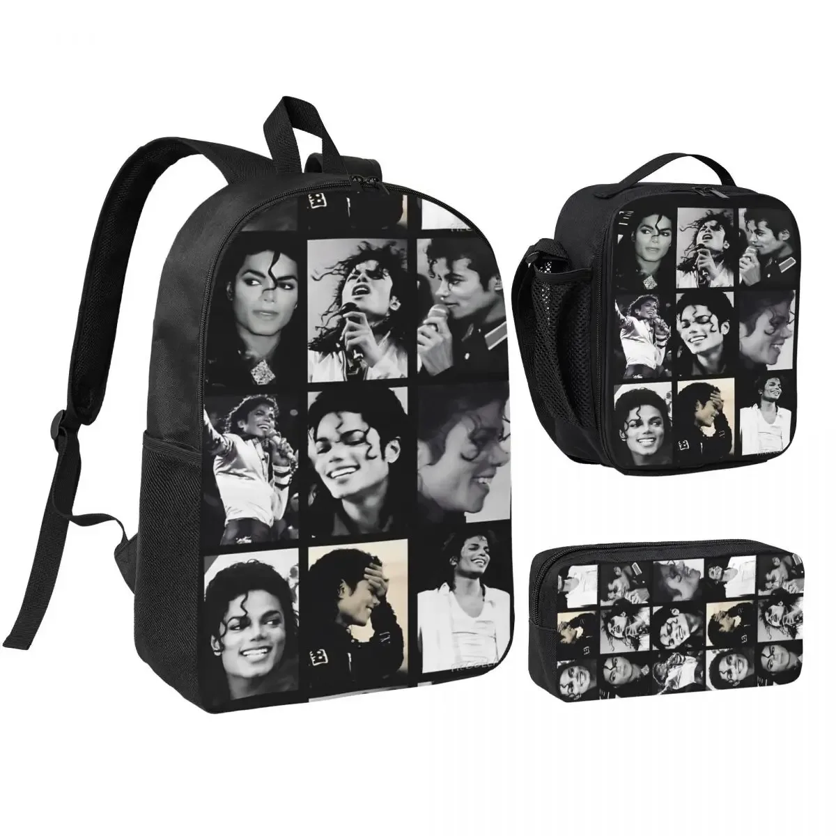 sac à dos michael jackson 3 pièces/ensemble pour étudiant, sac à dos de lycée, sac à lunch, trousse à crayons, ensemble de trois pièces imprimées.