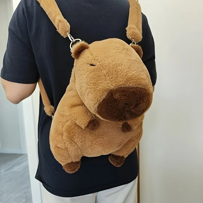Sac à dos en peluche Capybara, mignon animal rempli doux marron clair avec rangement multifonctionnel pour les yeux, idéal pour le coussin de canapé, la décoration de la maison