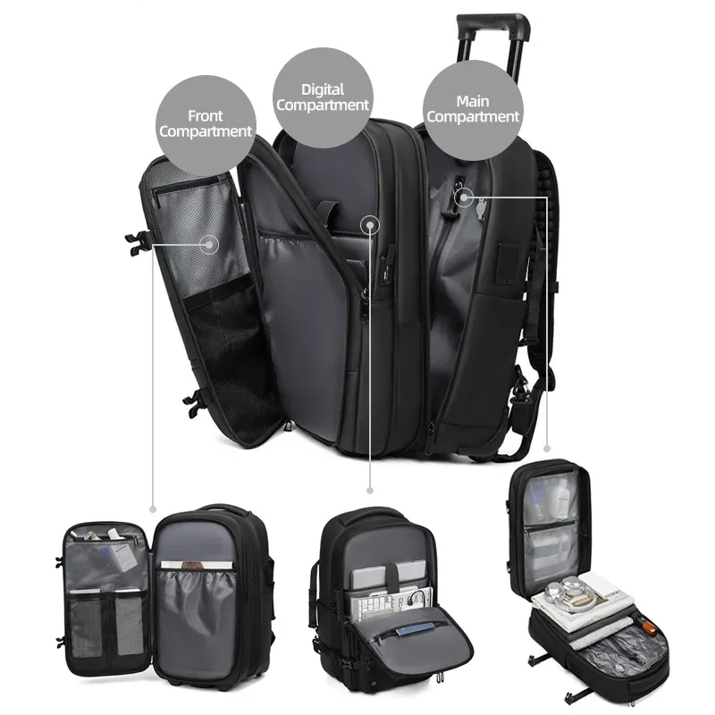 sac à dos de voyage à roulettes avec pompe de compression sous vide pour homme, sac à dos à roulettes, bagages à roulettes pour emporter en cabine