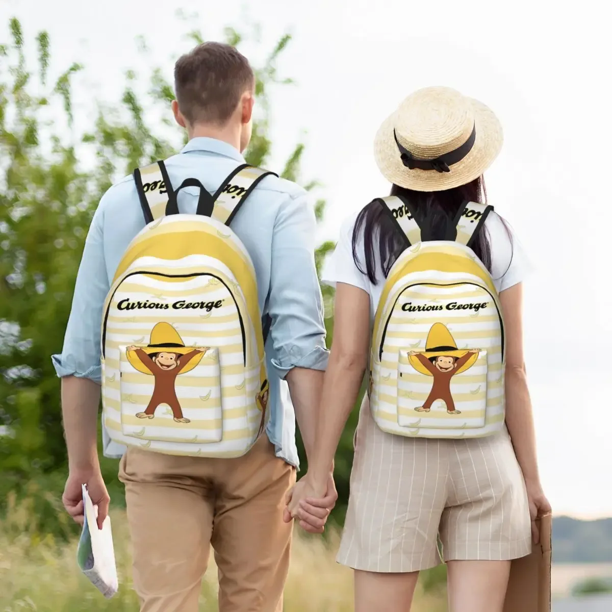 curious george monkey cartoon sac à dos pour hommes et femmes, décontracté, étudiant, travail, sac à dos, série tv, ordinateur portable, initié, extérieur