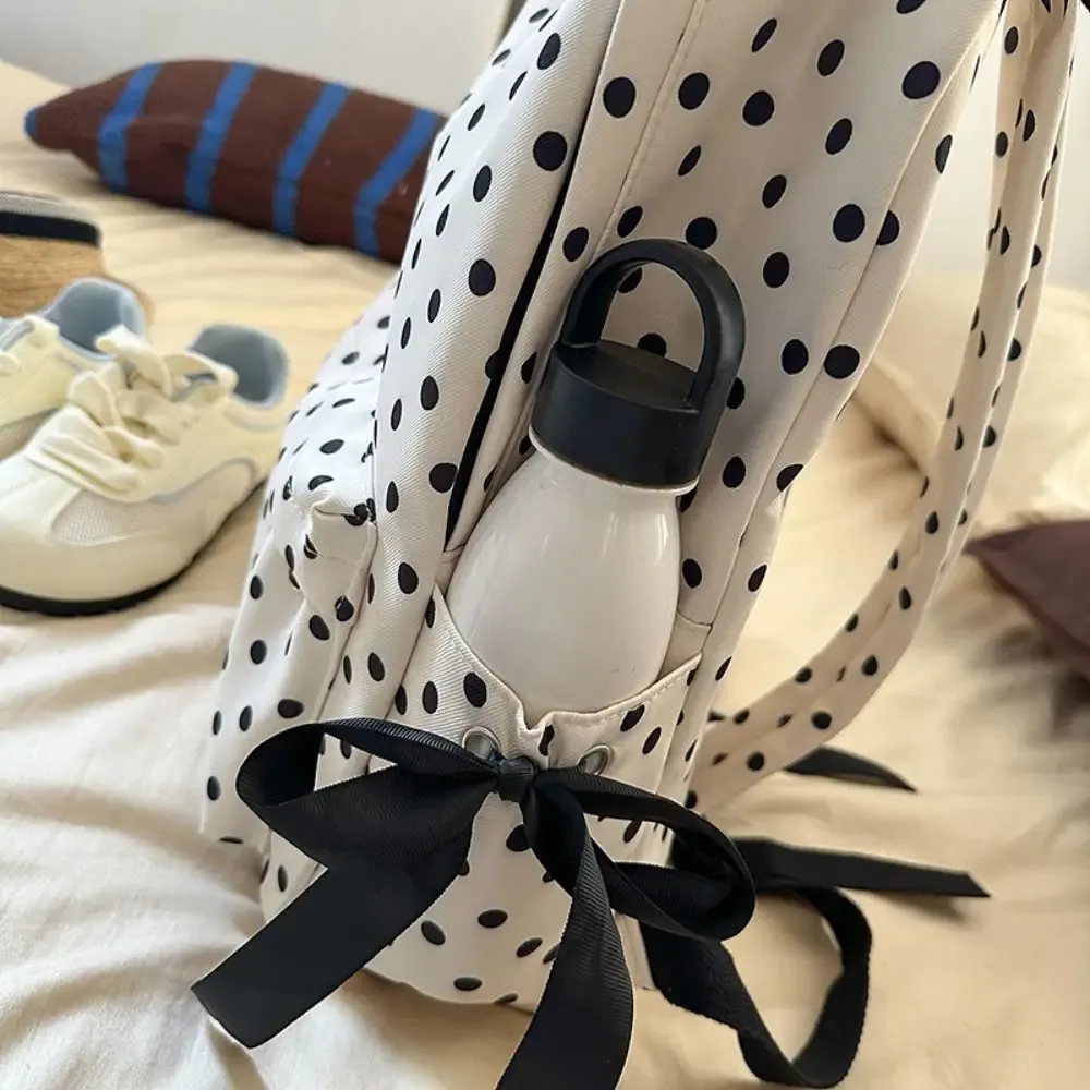 sac à dos tendance à pois, design minimaliste avec nœud, sac à dos durable grande capacité pour étudiants et collégiens