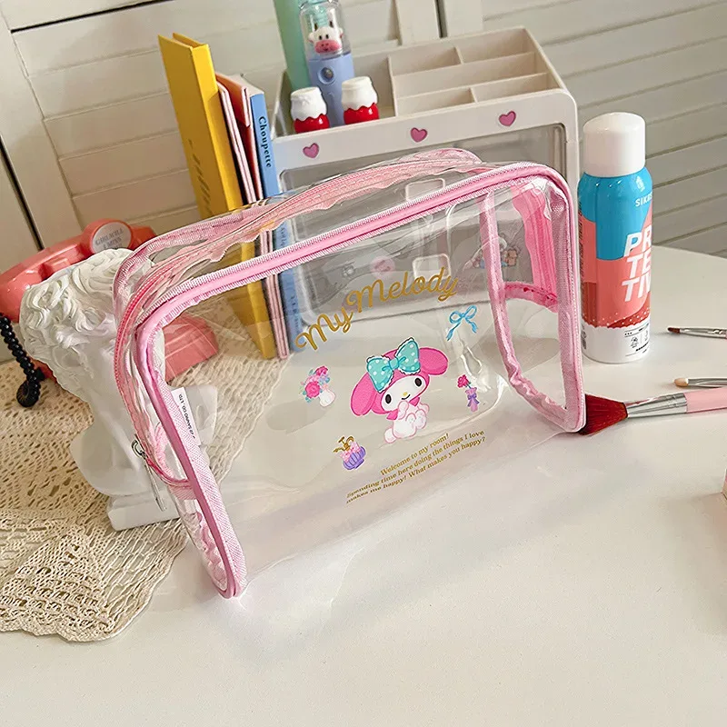 sanrio trousse de maquillage hello kitty trousse à cosmétiques étui à stylo transparent trousse de toilette de voyage étanche pochette de maquillage portable de grande capacité