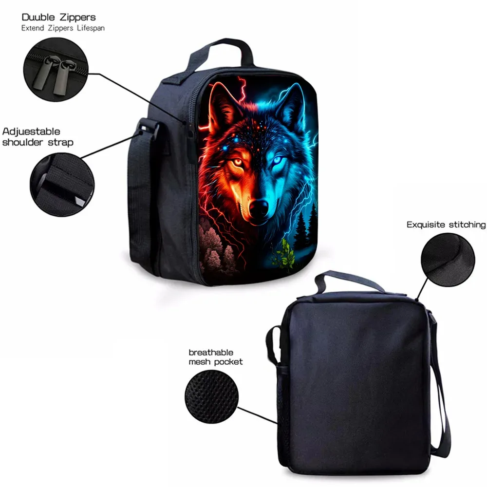ensemble de 3 sacs à dos à motif loup, légers, grande capacité, sac d'école, sac de voyage avec sac à bandoulière, sacs à crayons, cadeau parfait pour les enfants