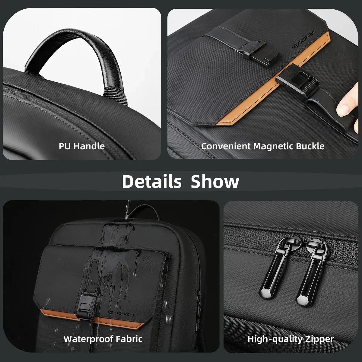 hk – sac à dos d'affaires élégant pour hommes, étanche, à rabat de 15.6 pouces, pour ordinateur portable, plusieurs poches, sac de jour décontracté pour le travail et l'école