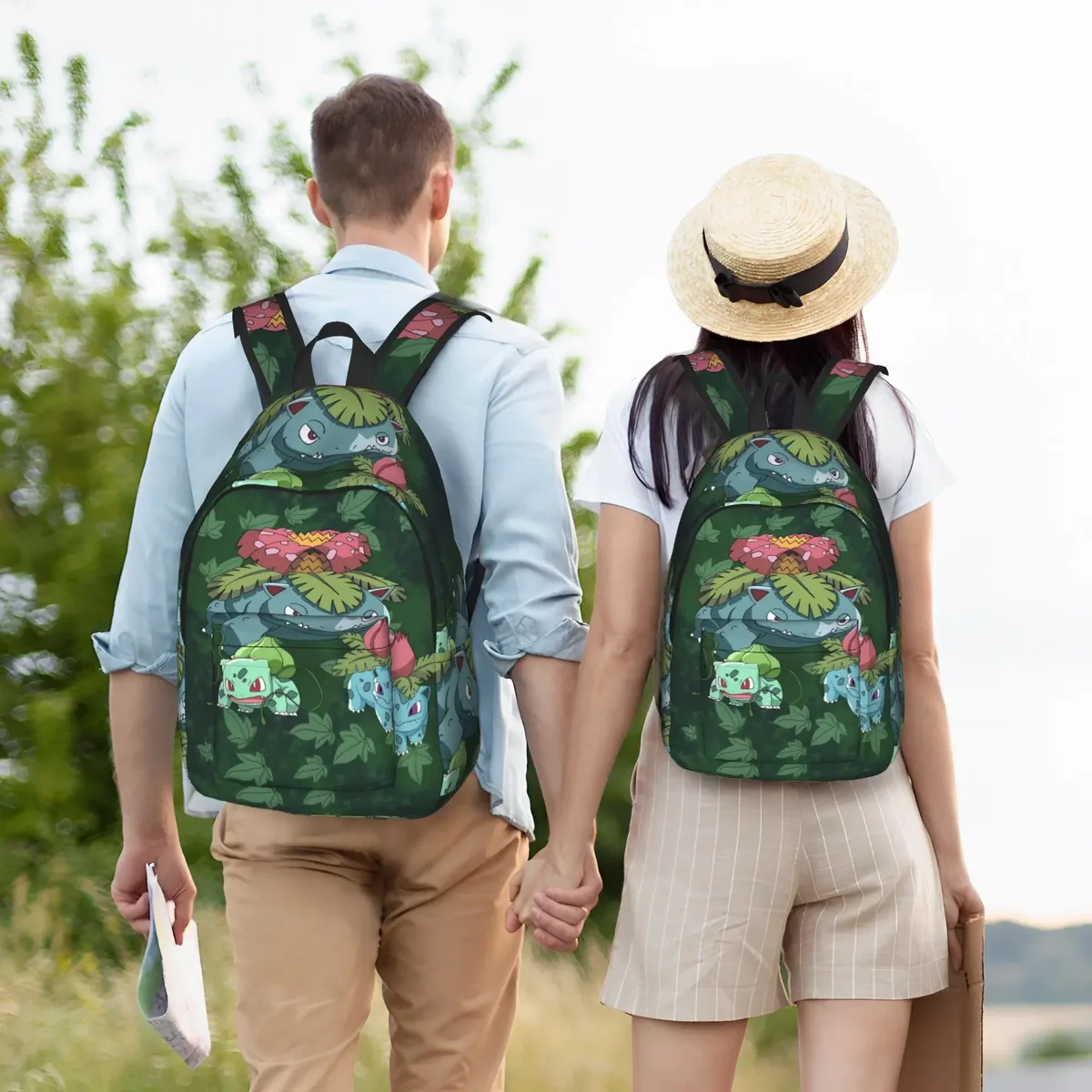 sac à dos de voyage bulbasaur forest cartoon, sacs à dos de voyage pour hommes, sacs d'école secondaire à motifs colorés, sac à dos cool