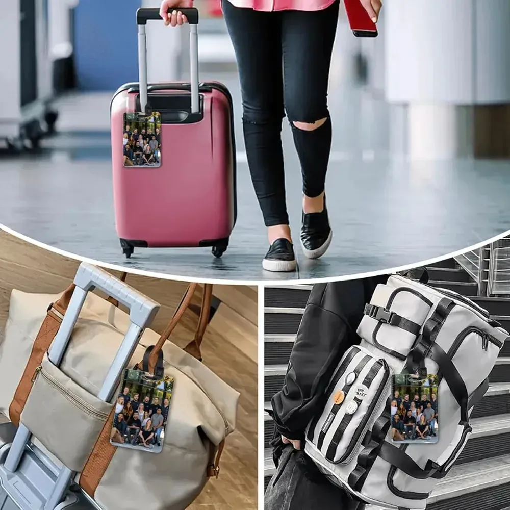 étiquettes de bagage en cuir avec photo personnalisée, étiquettes de carte d'embarquement, signes à motifs colorés personnalisés, un cadeau pour la famille des amis