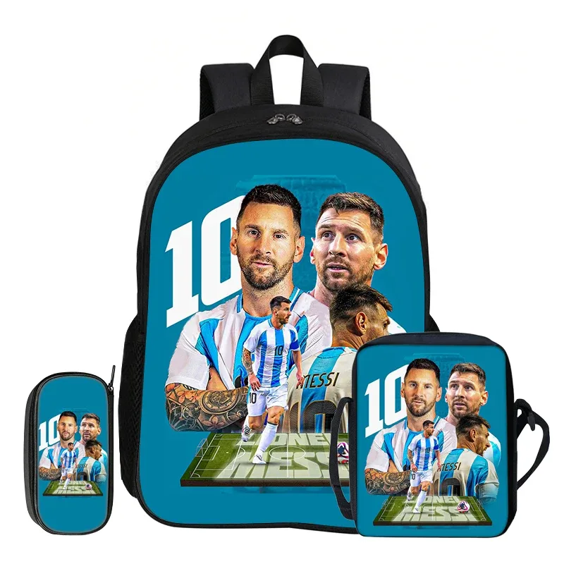 ensemble de 3 sacs à dos m-messi pour enfants, sac à dos d'école, sac à bandoulière de voyage, trousse à crayons, sac à dos de sport, sac à dos de football star, cadeau