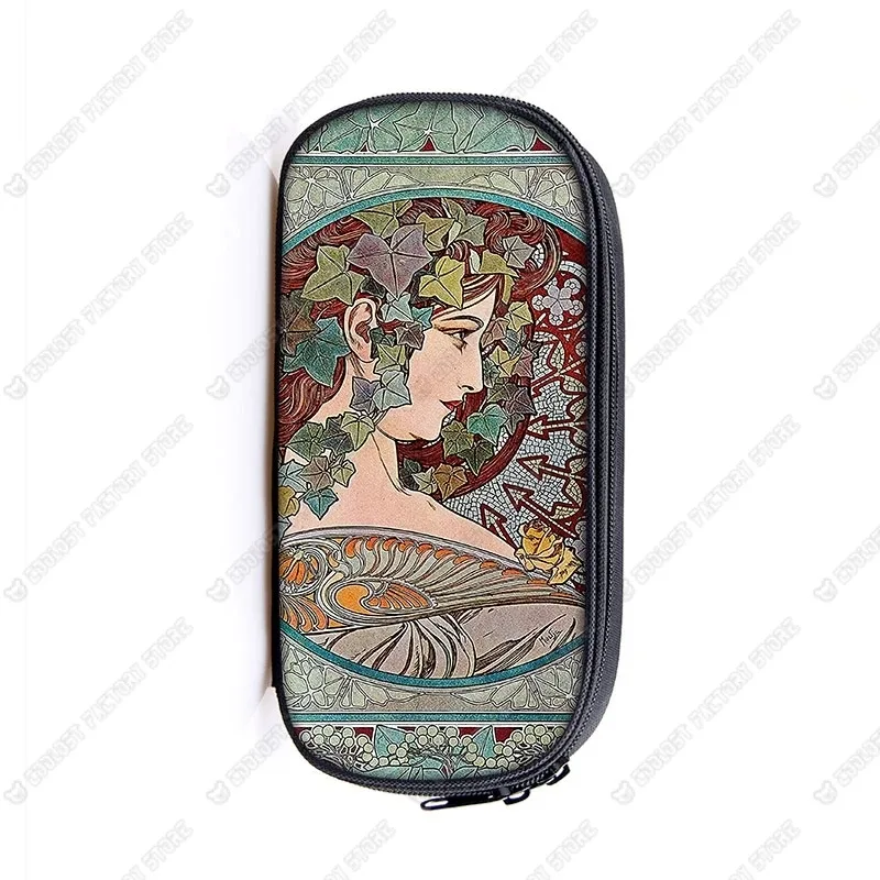 trousse de maquillage imprimée par alphonse mucha, trousse de maquillage pour femme, trousse de maquillage pour adolescent, étuis à crayons, étuis à cosmétiques