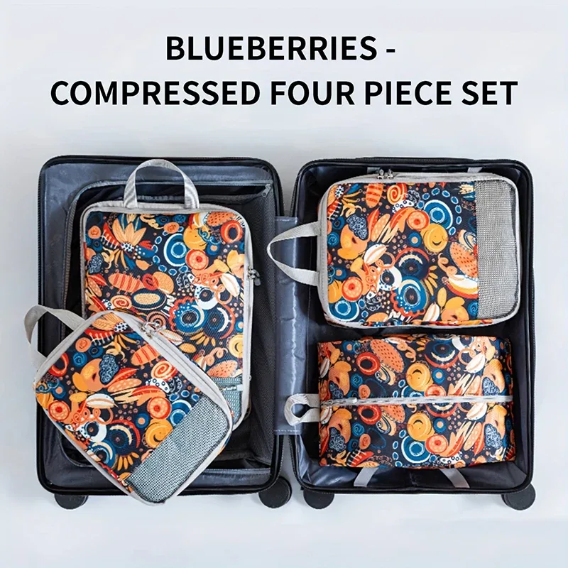 4 pièces de cubes de compression de voyage imperméables pour organiser les vêtements et ranger les affaires dans les valises et bagages.