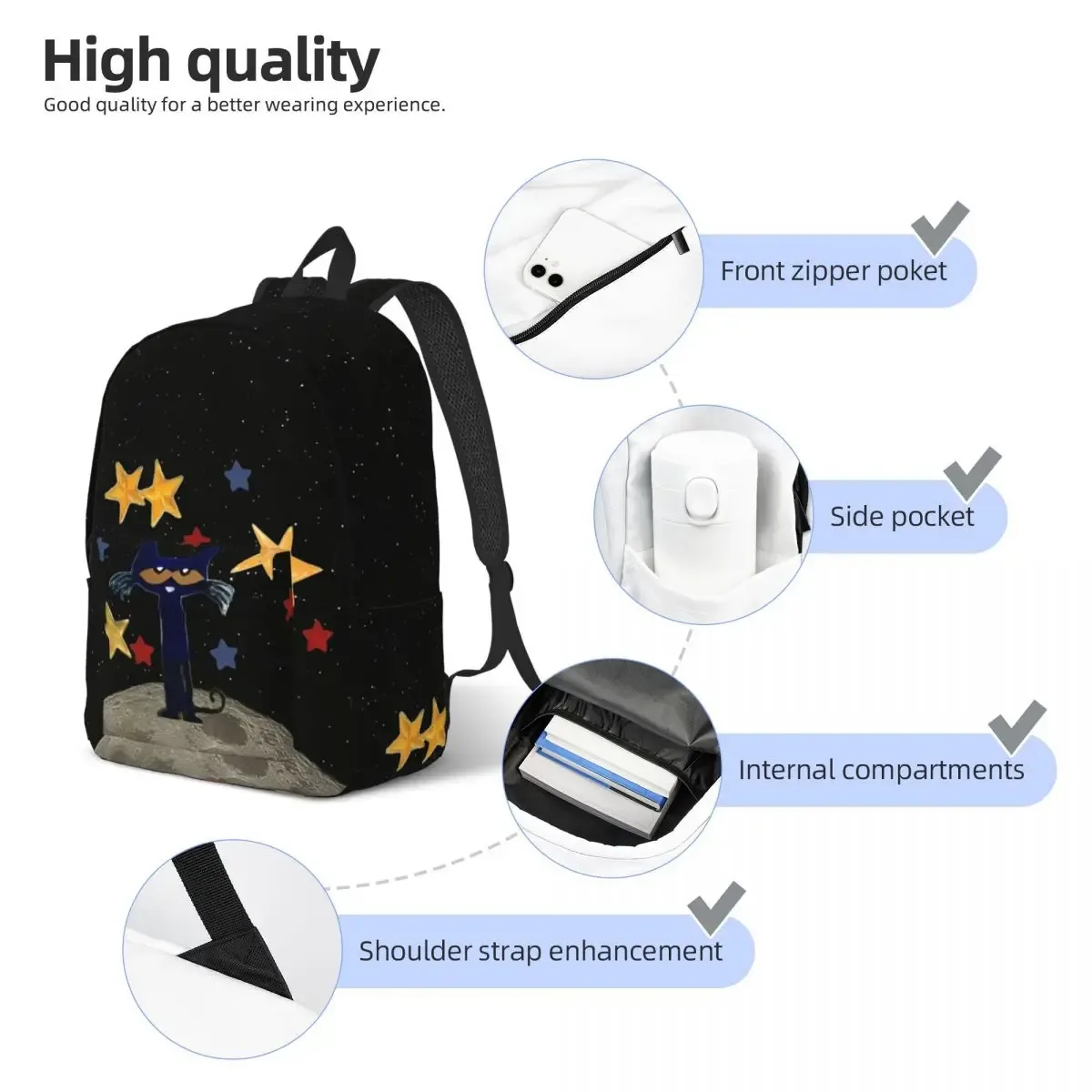 pete le chat étoiles bande dessinée cool sac à dos en plein air lycée affaires dessin animé mignon sac à dos pour hommes femmes ordinateur portable sac à bandoulière