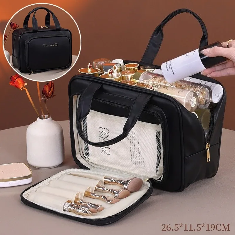 sac de maquillage en pu pour femmes, fourre-tout de mode, organisateur de voyage de grande capacité, pochette de toilette cosmétique, sac de rangement de maquillage portable à fermeture éclair