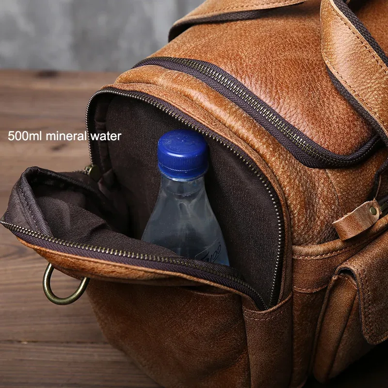 sac à bandoulière rétro en cuir véritable pour hommes, première couche de peau de vache, sac à main de voyage portable minimaliste de grande capacité pour l'extérieur