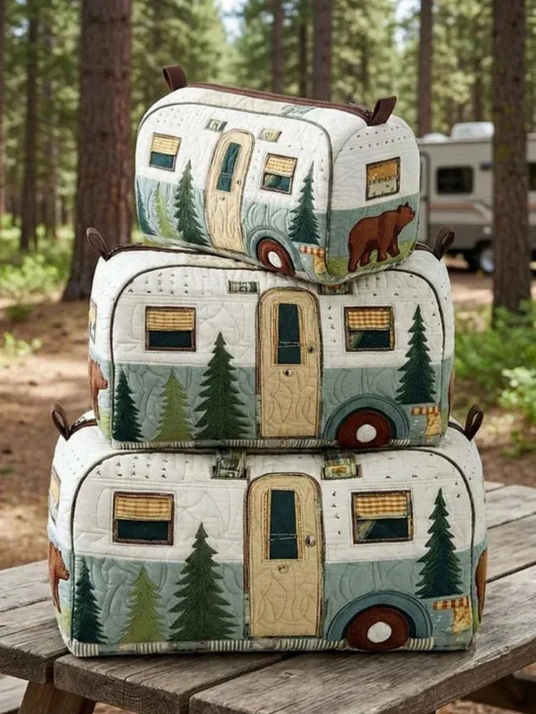 sacs cosmétiques matelassés imprimés en 3d tendance, pochette de rangement de maquillage de voyage pour femmes, motifs floraux et animaux vintage, imprimés pour le camping