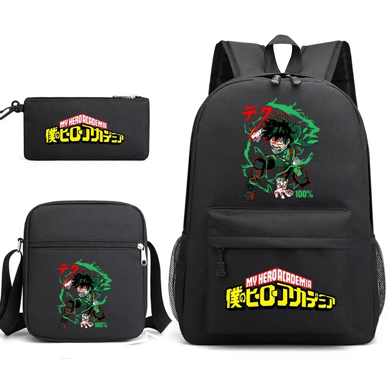 ensemble de sacs à dos scolaires imprimés my hero academia, 3 en 1, avec sac à bandoulière, trousse à crayons, pour garçons, filles, enfants