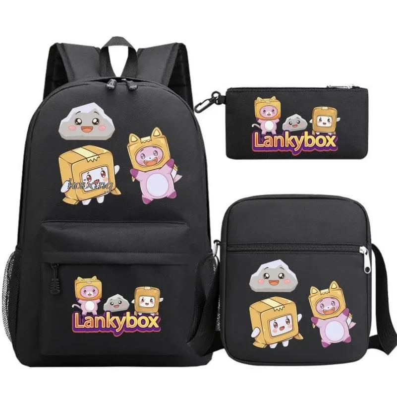 sac à dos tendance lankybox camouflage 3 pièces, grande capacité, pour adolescents, ordinateur portable, école, avec sac à bandoulière, anime, hommes, voyage, mochilas, cadeau