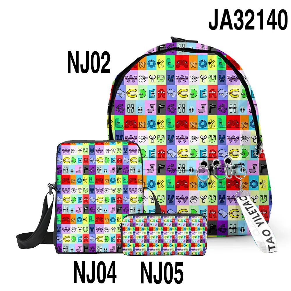 sacs d'école classiques populaires alphabet lore imprimés en 3d, 3 pièces/ensemble, sac à dos pour ordinateur portable, sac à bandoulière incliné, trousse à crayons