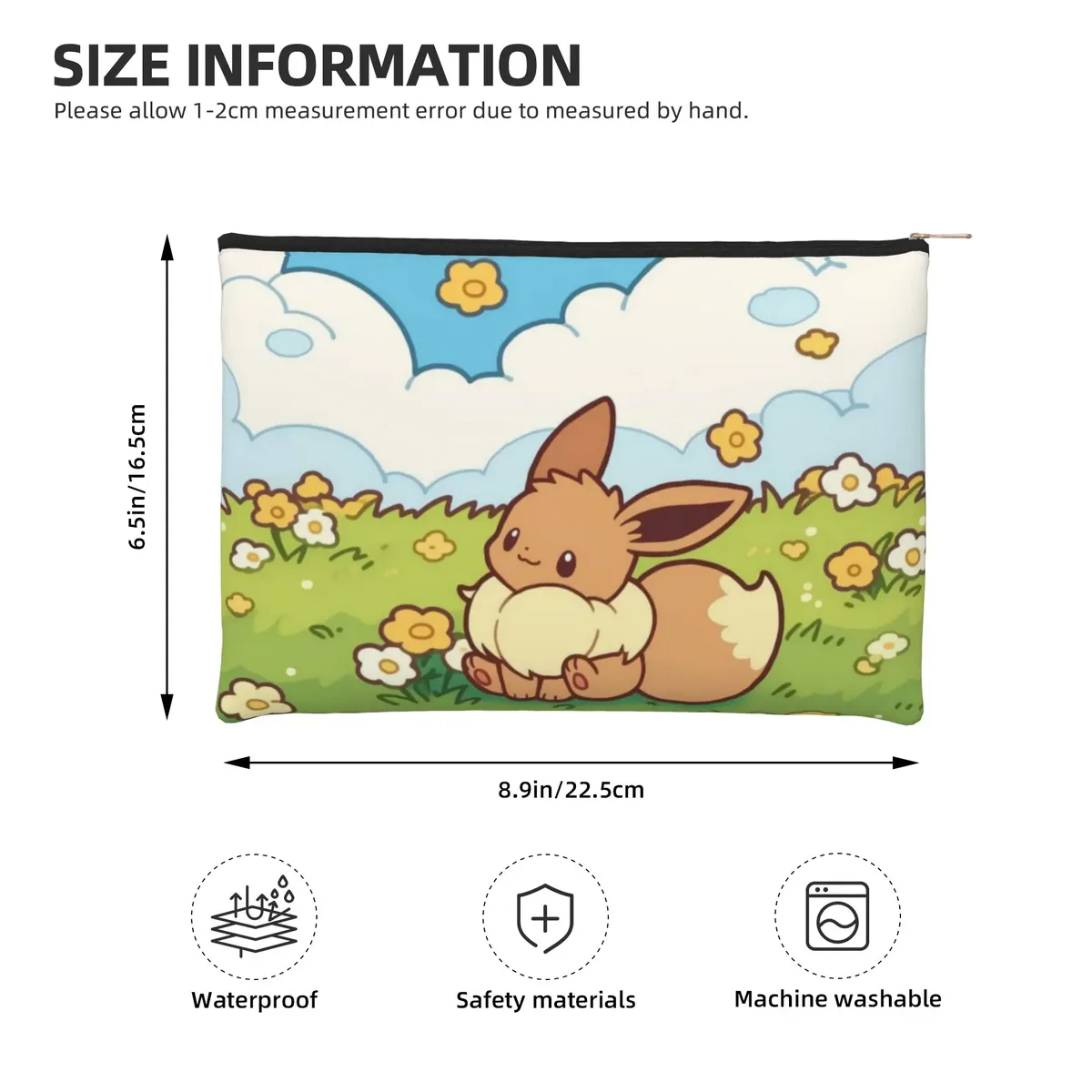 sac pliable mignon pokemon, trousse de maquillage eeveelution, trousse de toilette avec fermeture éclair, pochette cosmétique