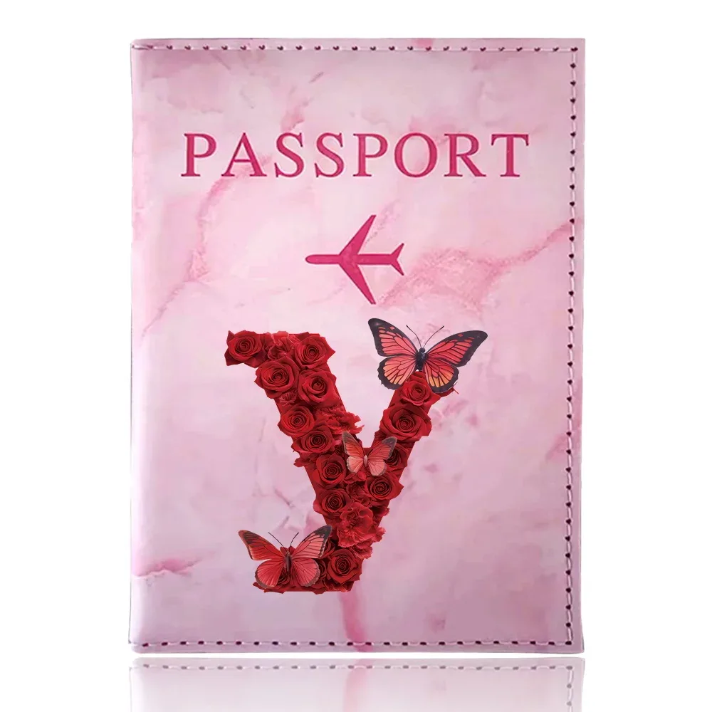 étui de passeport imprimé série rose rouge, porte-passeport, accessoires de voyage, housse de protection pour avion