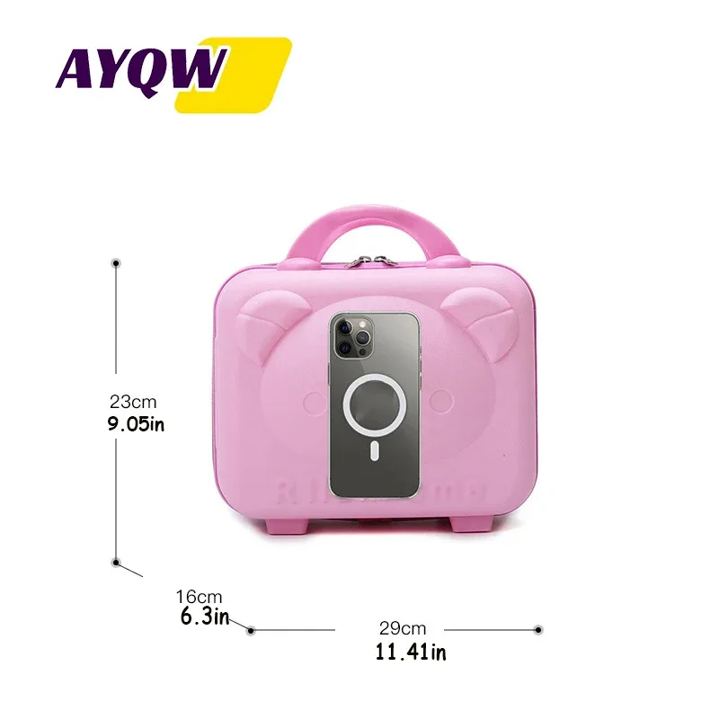 sac de voyage mini avec boucle tête d'ours de dessin animé, élégant, pour maquillage et cadeaux, valise avec petite valise intégrée, pratique pour les voyages