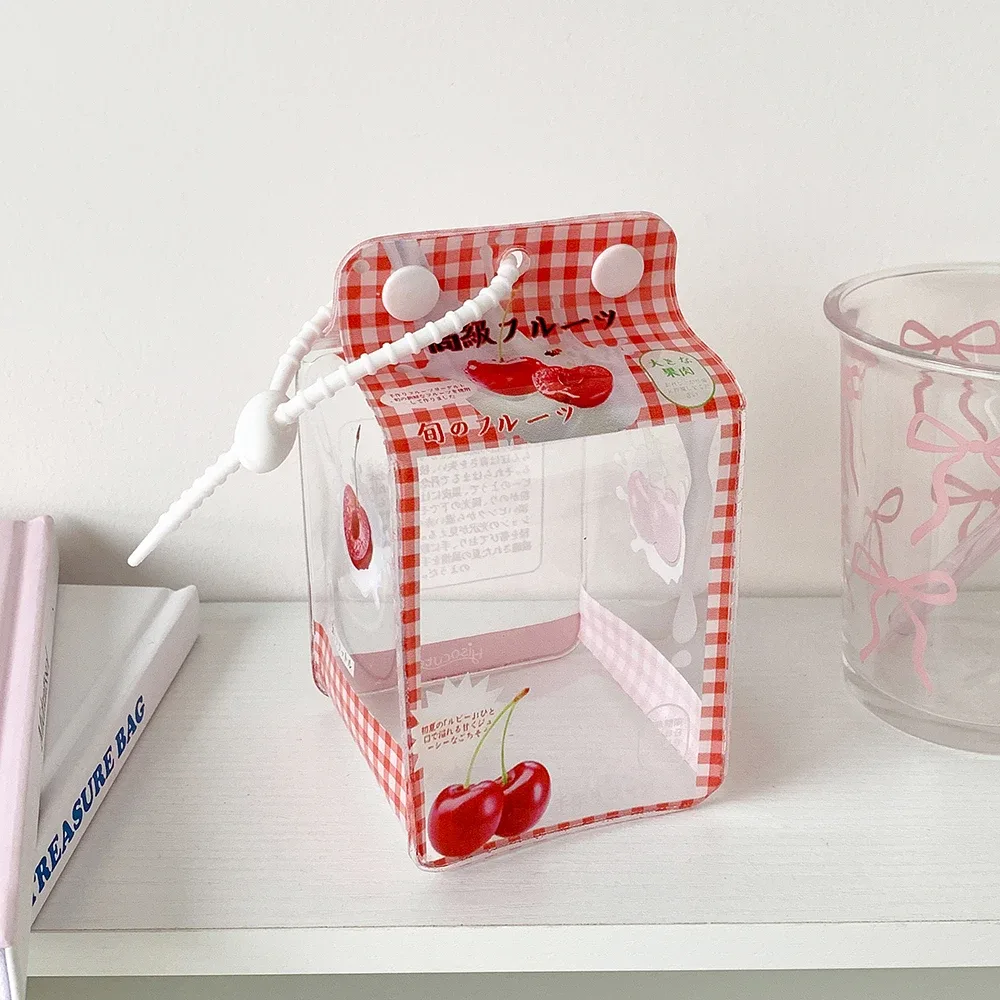 sac de rangement portable en pvc transparent 3d pour figurines, boîte à lait, style dessin animé, pour étudiantes, jouets et objets de collection