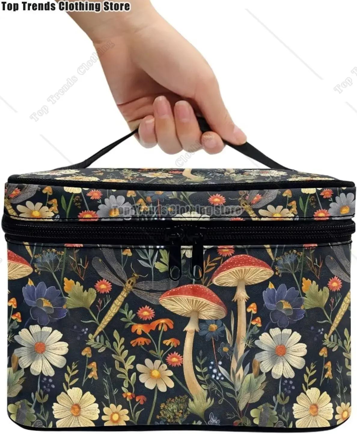 bronwn-trousse de maquillage portable avec fermeture à glissière, sac de toilette, fourre-tout pour cosmétiques, poudres imprimées, rétro, salle plus lente
