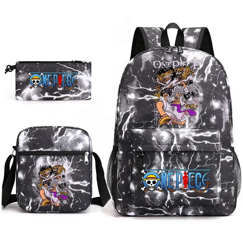 ensemble de sacs à dos d'école imprimés one piece luffy, 3 en 1, sac à bandoulière, trousse à crayons pour garçons, filles, enfants