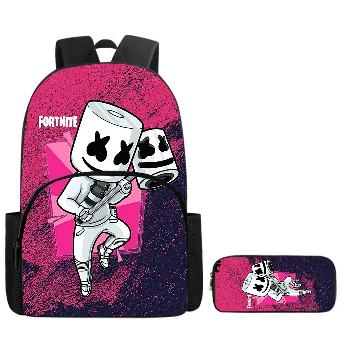 sac à dos de dessin animé fortnite avec poche avant et trousse à crayons 2 pièces - ensemble scolaire pour garçons et filles de 5 à 8 ans, cadeau de rentrée scolaire