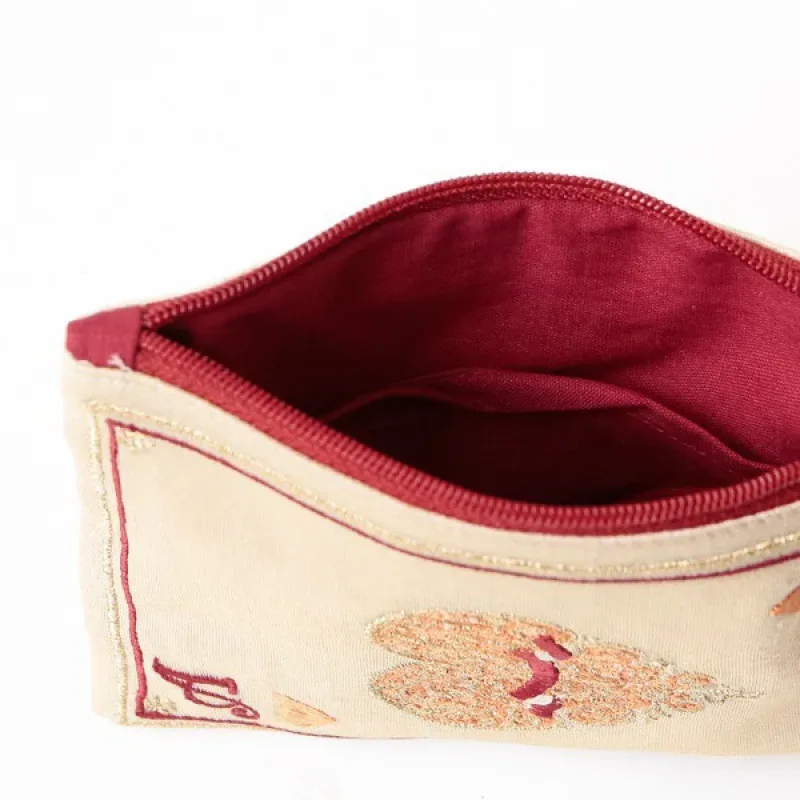 sac de maquillage à motif de carte de poker brodé à la main de style japonais, sac de rangement portable de style ethnique pour cartes de monnaie, sac de rangement à pompon rétro