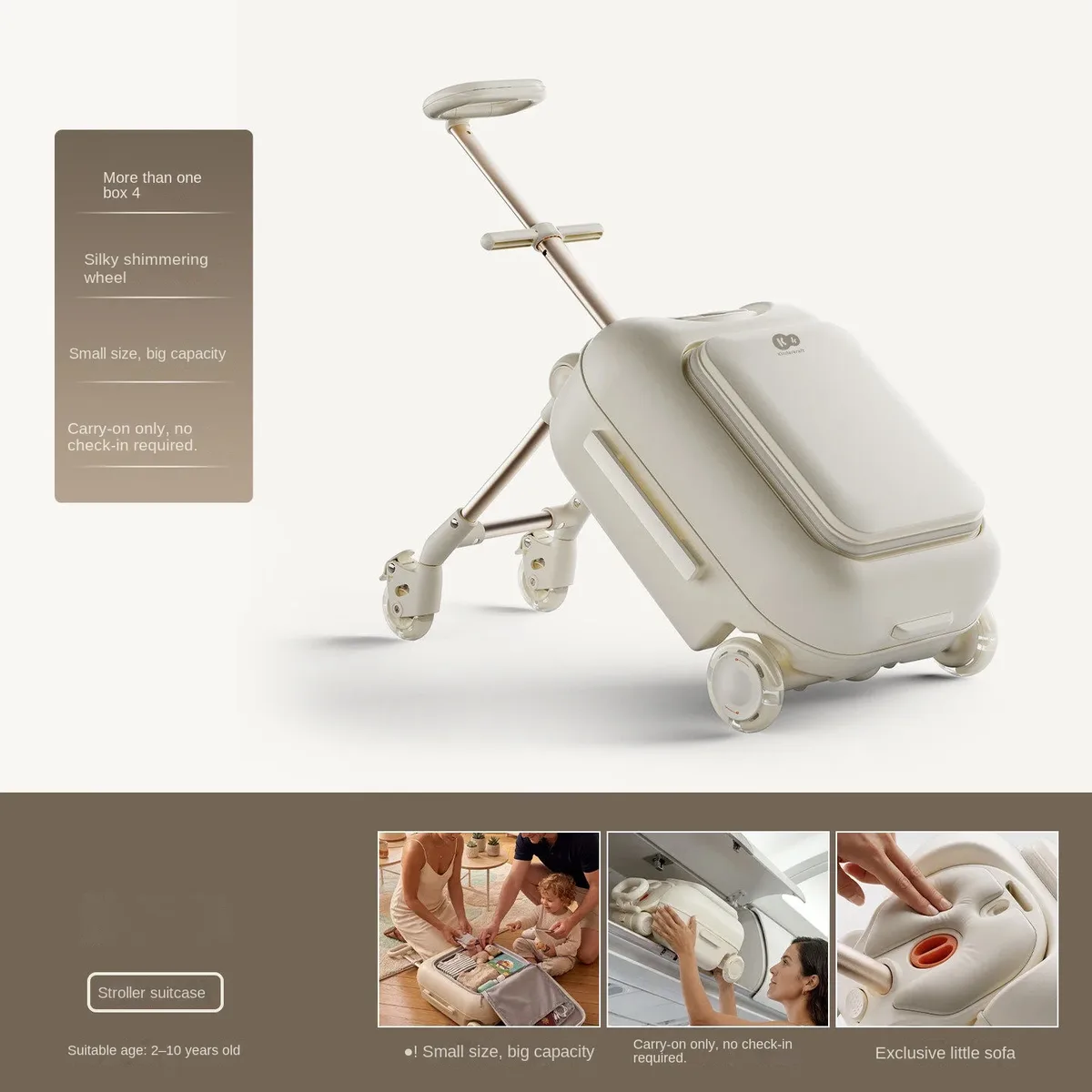 valise de voyage pour enfants avec roues lumineuses, bagage à main 4-en-1, sac à roulettes pour garçons et filles, sur lequel ils peuvent s'asseoir et rouler