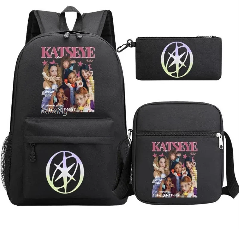 katseye chaud drôle impression sac à dos pour filles garçons étudiant pour adolescent enfants sac à dos cartable sac d'école décontracté 3 pièces/ensembles