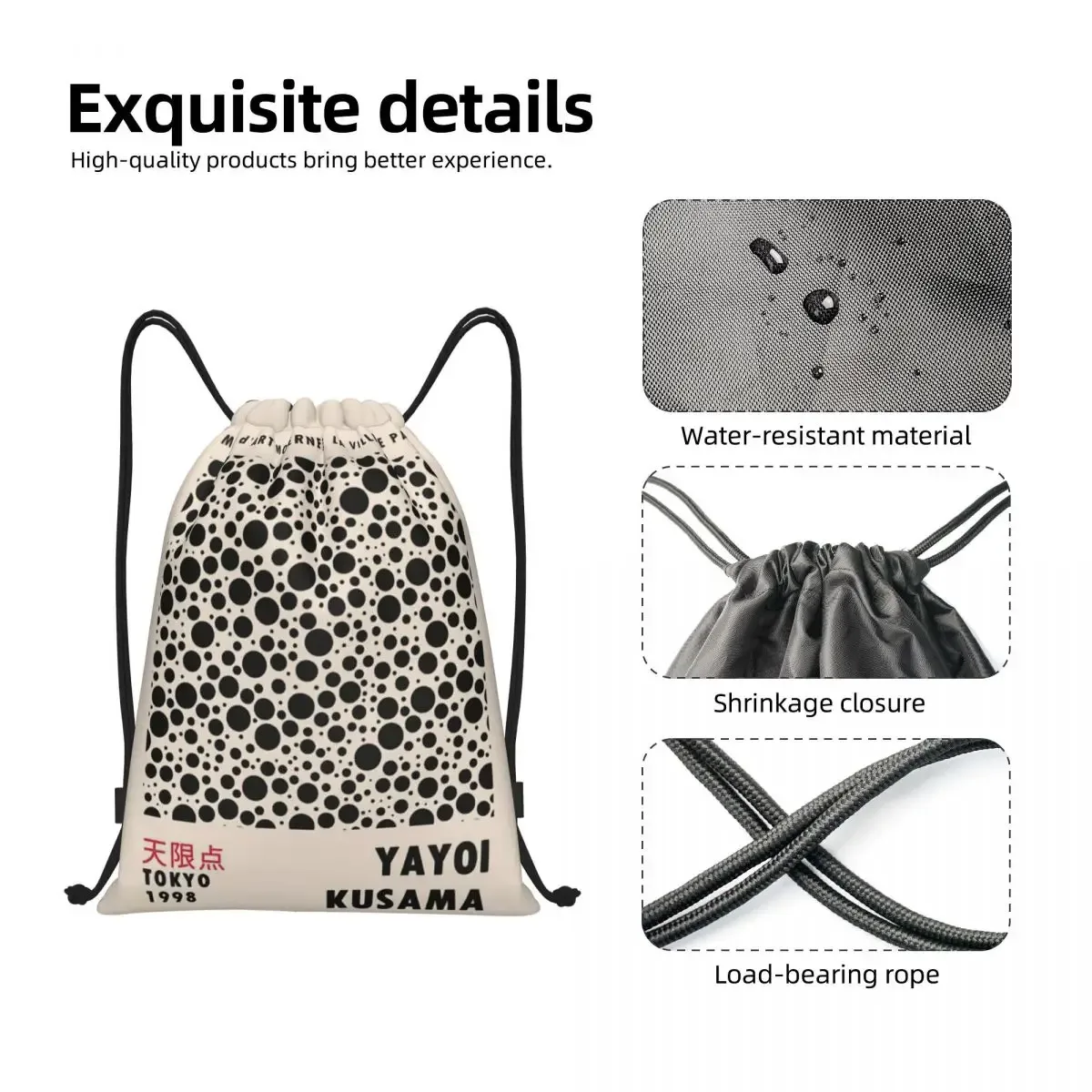sacs à cordon d'exposition japonaise personnalisés yayoi kusama pour l'entraînement sacs à dos de yoga femmes hommes sac à dos de sport