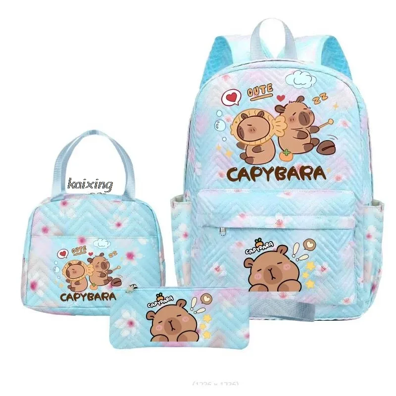 sacs à dos kawaii imprimés capybara, ensemble sac d'école, sac à déjeuner, trousse à crayons, cadeau de rentrée scolaire pour fille, sacs de loisirs, mochila, sacs de voyage pour adolescents