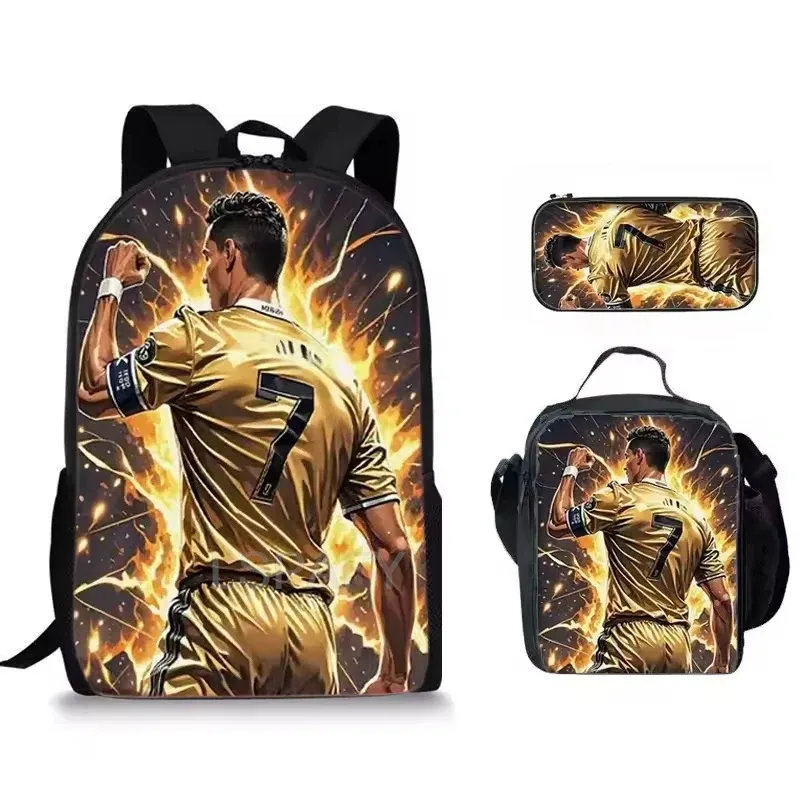 ensemble de sacs à dos 3 pièces à motif cr7 soccer star – sac à dos décontracté de grande capacité avec pochette et sac fourre-tout assortis, parfait pour le quotidien