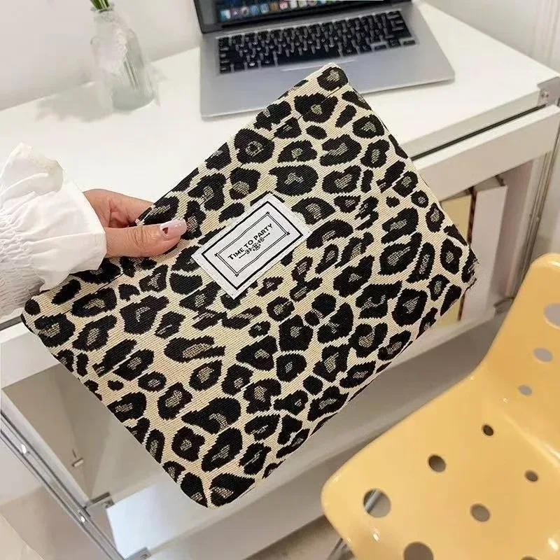 Grand sac à cosmétiques léopard pour femmes, sac de maquillage en toile à fermeture éclair, organisateur de maquillage de lavage de voyage, trousse de beauté, pochette